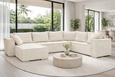 Produktbild von STYLO Couchgarnitur U-Form – Ecksofa in Cord Poso mit Schlaffunktion & Bettkasten – 315 cm