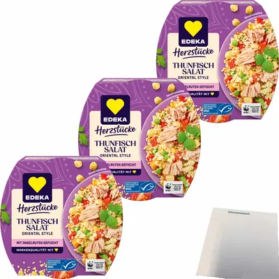 Produktbild von Edeka Herzstücke Thunfisch Salat Oriental Style 3er Pack (3x160g Dose) + usy Block