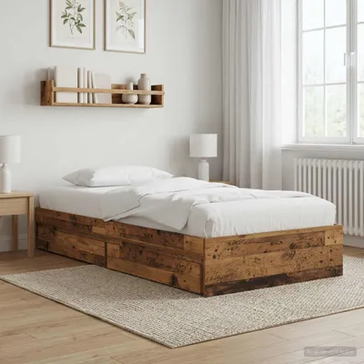 Zdjęcie produktu dla Maison Exclusive - Łóżko z pojemnikiem na pościel, wykonane z odzyskanego drewna, wymiar 80 x 200 cm, płyta drewniana