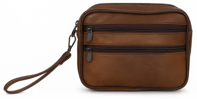 Produktbild von SOTALA Herren Handgelenktasche aus echtem Rindsleder, Leder Handtasche mit Handschlaufe, 5 Reißverschlussfächer, Organizer für Handy, Geldbörse, Dokumente, Alltag und Reise Dunkelbraun