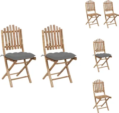 Image de vidaXL Chaises de jardin pliantes 2 pcs. avec coussin bambou - Chaises de jardin