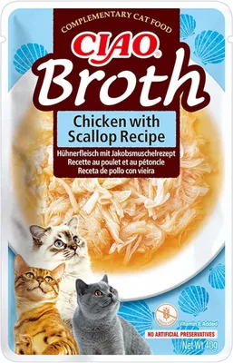 Produktbild von INABA Ciao Broth, Nassfutter für Katzen mit Huhn und Jakobsmuscheln, 40g