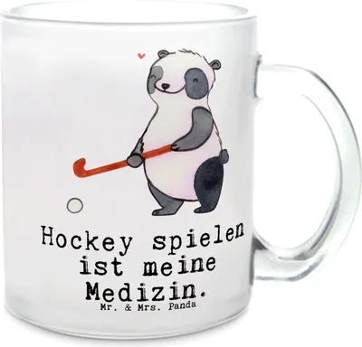 Produktbild von Mr. & Mrs. Panda Teetasse Panda Hockey spielen - Transparent - Geschenk, Sportart, Häferl, Tee Tasse, Hockeyschläger, Trinkglas, Verein, Feldhockey, Pott, Teeglas
