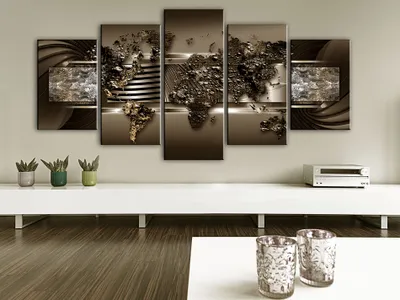 Produktbild von Akustikbild Weltkarte silber 200x100 cm Bilder Akustikschaum Hochleistungsschallabsorber Schallschutz Leinwand 5 tlg Wandbild Raumakustik Schalldämmung k-A-0026-b-n