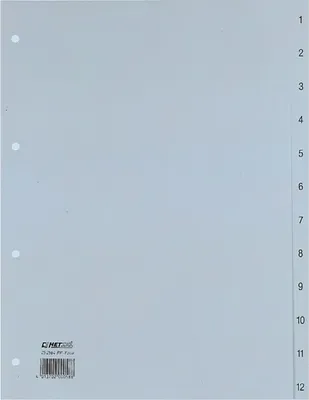 Produktbild von Hetzel Zahlenregister 25256481 DIN A4 1-12 12-teilig Polypropylen grau