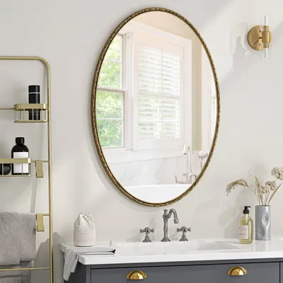 Produktbild von AIORBER Ovaler Wandspiegel, mit vintage-metallrahmen, hochwertiges Glas, leicht zu montieren, 65x3x100cm, für Bad, Schlafzimmer, Silber