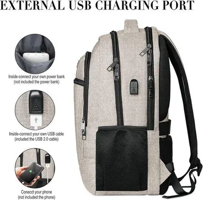 Produktbild von Famanu Rucksack für Männer und Frauen - 15,6 Zoll Laptop Rucksack mit USB-Ladeanschluss