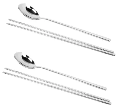 Edelstahl-Esstäbchen-Set, 2 Paar + 2 Löffel, koreanisch