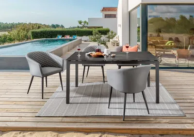 Produktbild von Destiny Sitzgruppe MODENA CREMONA 4 Sessel + Tisch 160x90x74cm Glaskeramik