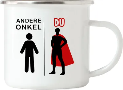 Produktbild von Andere Onkel Du Emaille Tasse Superheld Mein Held Dankeschön Geschenkidee Lustig Humor