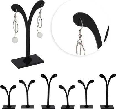 Produktbild von 6 Stück Ohrringständer Acryl Ohrring Schmuckhalter - Schwarzer Schmuck Zubehör Display Stand - Home Dekoration Aufbewahrungsregal für Ketten und Armbänder