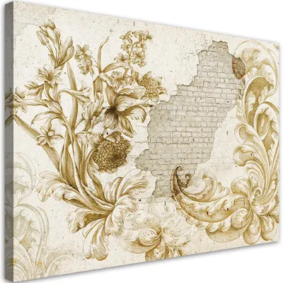 Produktbild von Leinwandbild Boho-Pflanzenfresko 100x70 Feeby Gelb bild für die wand bereit zum aufhängen