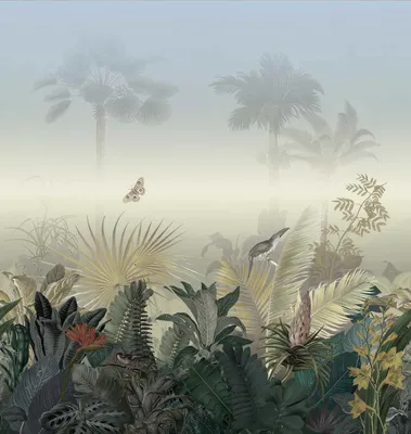 Produktbild von Fototapete Vlies 39270-1 Dschungel und Tiere grün blau 265 x 280 cm 5-tlg. 265 x 280 cm