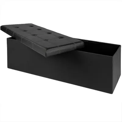 Obrázek produktu pro Lavice s úložným prostorem - Úložná lavice - Lavička z umělé kůže - Černá - 115 x 38 x 38 cm