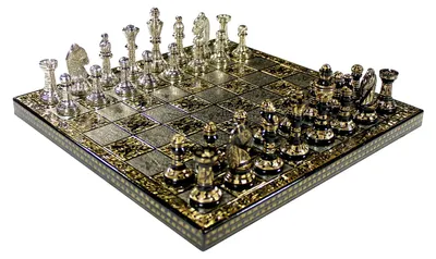 Productafbeelding van Schaakbord - Schaakset Messing - 30 x 30 cm - Zwart en zilver