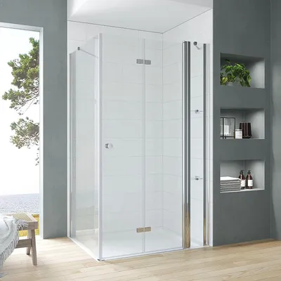 Produktbild von Duschkabine Eckeinstieg 105x75x187 cm, Falttür mit Seitenwand, Duschabtrennung Eckdusche inkl. Regale