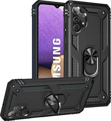 Obrázek produktu pro Pouzdro pro Samsung Galaxy A32 5G dvouvrstvé robustní, vojenská ochrana pouzdro s držákem prstenu a stojánkem černé