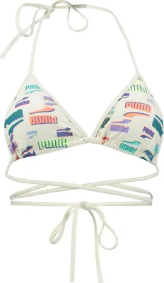 Produktbild von Puma Swim Damen Wrap Triangle Bikini Top White Combo Logo Bunt