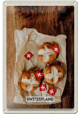 Produktbild von Blechschild Reise 20x30cm Schweiz Gerichte Laugenknoten