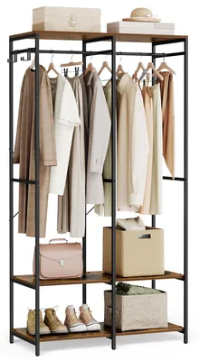 Produktbild von SONGMICS Kleiderschrank offen, Kleiderständer, Garderobenständer, Garderobe mit Kleiderstange, Ablagen, abnehmbare Haken, 40 x 94,5 x 180 cm, vintagebraun RGR004B01