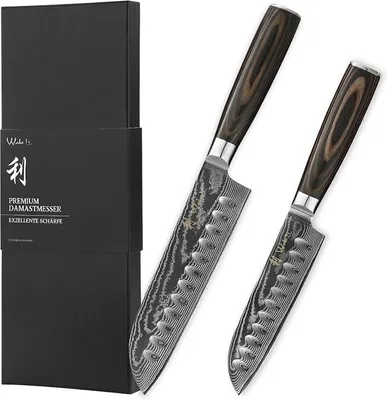 Imagen del producto de Conjunto de 2 cuchillos Santoku, acero damasco de 67 capas