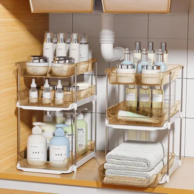 Produktbild von 2 Stück Unter-Sink Aufbewahrungsorganizer mit 3 Ebenen
