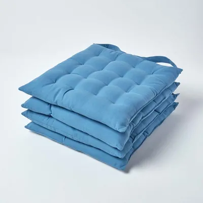 Produktbild von HOMESCAPES 4er Set Stuhlkissen 40x40 cm blau – Sitzkissen Outdoor/Indoor mit Baumwollbezug, Sitzpolster waschbar