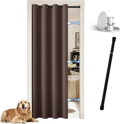 Zdjęcie produktu dla Zasłona na drzwi 52" x 78", brązowa, zapięcie magnetyczne, z drążkiem, do dzielenia pokoju