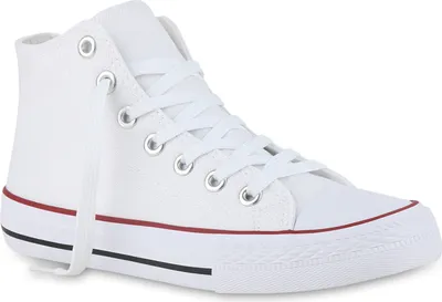 Produktbild von VAN HILL Damen Sneaker High Schnürer Bequeme Freizeit Stoff Schuhe 902294, Farbe: Weiß Rot, Größe: 39