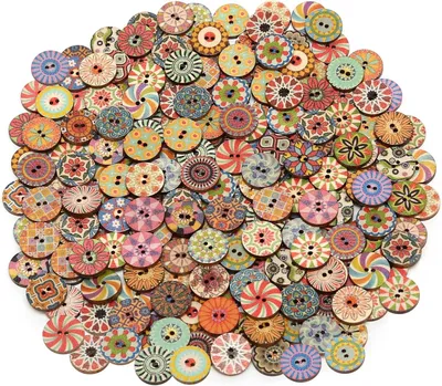 Zdjęcie produktu dla Guziki drewniane 15 mm, 200 sztuk, 2 dziurki, okrągłe, do rzemiosła