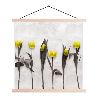 Produktbild von MuchoWow® Textilposter Blumen - Tulpen - Marmor 60x60 cm mit holzfarbenen Rahmen - Wanddekoration