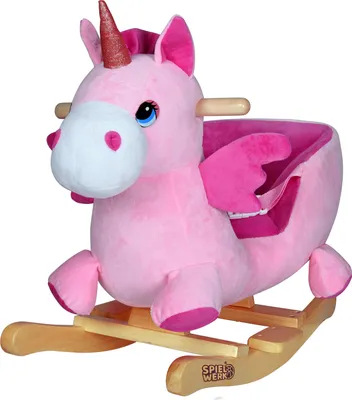 Image de SPIELWERK® Fauteuil à Bascule Licorne Jouet à bascule Animal en peluche avec Fonction sonore Jouet enfant 10 Mois et +