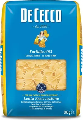 Produktbild von 10x Pasta De Cecco 100% Italienisch Farfalle n. 93 Nudeln 500g + Italian Gourmet Polpa 400g