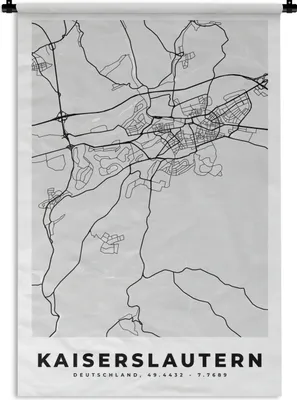 Produktbild von MuchoWow® Wandteppich Wandbehang Kaiserlautern - Karte - Stadtplan - Deutschland 90x135 cm Tapisserie Dekoration Wandtuch - Baumwolle - Wandskulptur