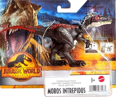 A toy dinosaur in its retail packaging.