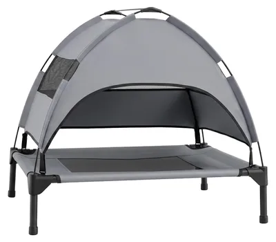 Produktbild von KOMFOTTEU Hundeliege mit Dach, erhöhtes Hundebett mit Sonnendach & abnehmbarem Baldachin, Hunde Sonnenliege bis 40kg, Haustierbett für kleine & mittelgroße Hunde Indoor/Outdoor (L)