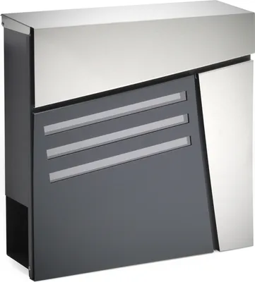 Immagine prodotto di Cassetta postale di design Wiltec V25 antracite e acciaio inox 370 x 105 x 370 mm, cassetta postale a muro con serratura, finestre di visualizzazione e rotolo di giornale, cassetta postale in acciaio verniciato a polvere