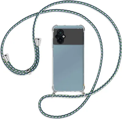Produktbild von Handykette Backcover-Schutzhülle mit Band (Metall silberfarben) für Xiaomi Poco M5 (6.58'') - grün/blau/weiß