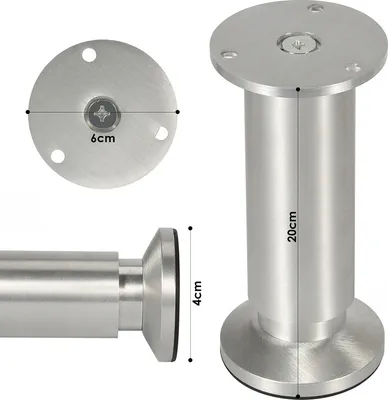 Obrázek produktu pro EINFEBEN Sada 4 nábytkových nohou Podstavec stolové nohy Nábytková noha hliníková，Výška: 80 mm; Průměr: 40 mm; Nastavení výšky: + 15 mm