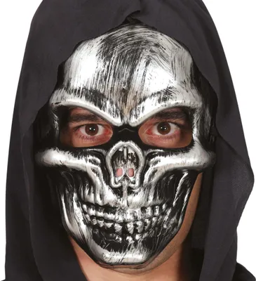 Immagine prodotto di Scheletro Teschio Horror Maschera Spaventosa Con Cappuccio Per Carnevale Notte Di Halloween, Colore: Argento