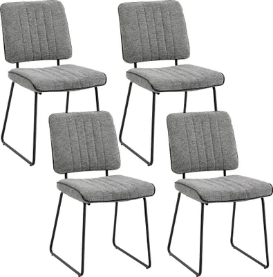 Obrázek produktu pro byLIVING Jídelní sada 4 židlí LIAM / Šedá tkaná látka / Černé prošívání a lemování imitací kůže / Černý kovový rám / Židle do jídelny / Židle do obývacího pokoje / Š 45, V 83, H 61 cm