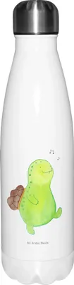 Produktbild von Mr. & Mrs. Panda Thermosflasche Schildkröte Pfeifen - Weiß - Geschenk, Trennung, Depression, Thermos, Wasserflasche, Trinkflasche, edelstahl, Lebensfreude, Fröhlich