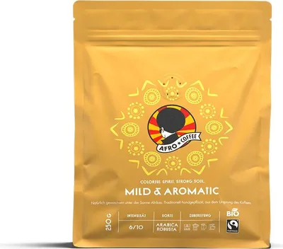 Produktbild von AFRO COFFEE Mild & Aromatic Premium Kaffeepulver 250g - Fairtrade Arabica & Robusta Kaffee gemahlen von AFRO COFFEE