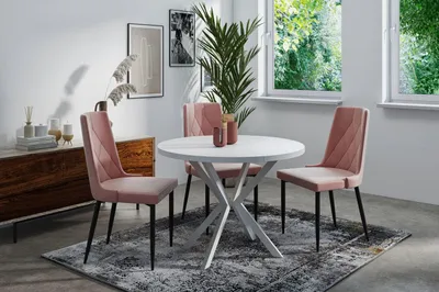 Produktbild von Runder Ausziehbarer Esstisch für 6-10 Personen - Loft Style Tisch mit Weißen Metallbeinen - 90 bis 120 cm - Industrieller Tisch für Wohnzimmer - Spacesaver - Weiß - 100 cm