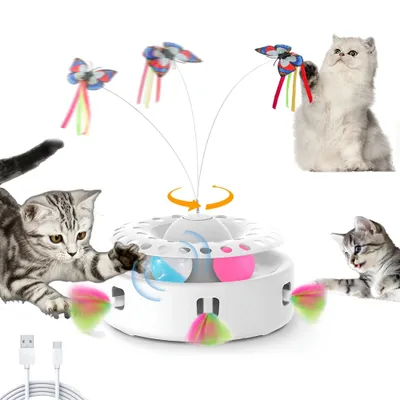 Produktbild von 3-in-1Katzenspielzeug Selbstbeschäftigung Interaktives Elektrisch | Katzen Spielzeug 4 Spielzeug Austausch, Schmetterlinge Tanzen, Schuss Federn