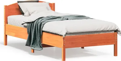 Produktbild von Design Massivholzbett mit Kopfteil Wachsbraun 75x190 cm Kiefer, Klassische Betten 2024 Neu
