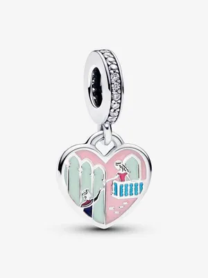 Immagine prodotto di Ciondolo Pandora Romeo e Giulietta, in argento con dettagli rosa e verdi, personalizzabile con incisione