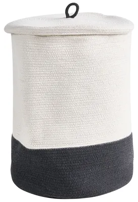 Produktbild von BELIANI Aufbewahrungskorb Weiß u. Grau Baumwolle Zweifarbig Rund mit Deckel Boho-Design Textilkorb Badezimmerkorb Wäschekorb Baumwollkorb