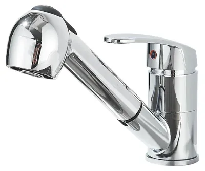 Immagine prodotto di Miscelatore da cucina monocomando, estraibile, cromato, rotazione a 360°, con 2 getti e bocchetta in acciaio inossidabile