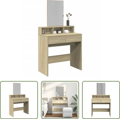 Produktbild von The Living Store Schminktisch mit Spiegel Sonoma-Eiche 80x41x144,5 cm